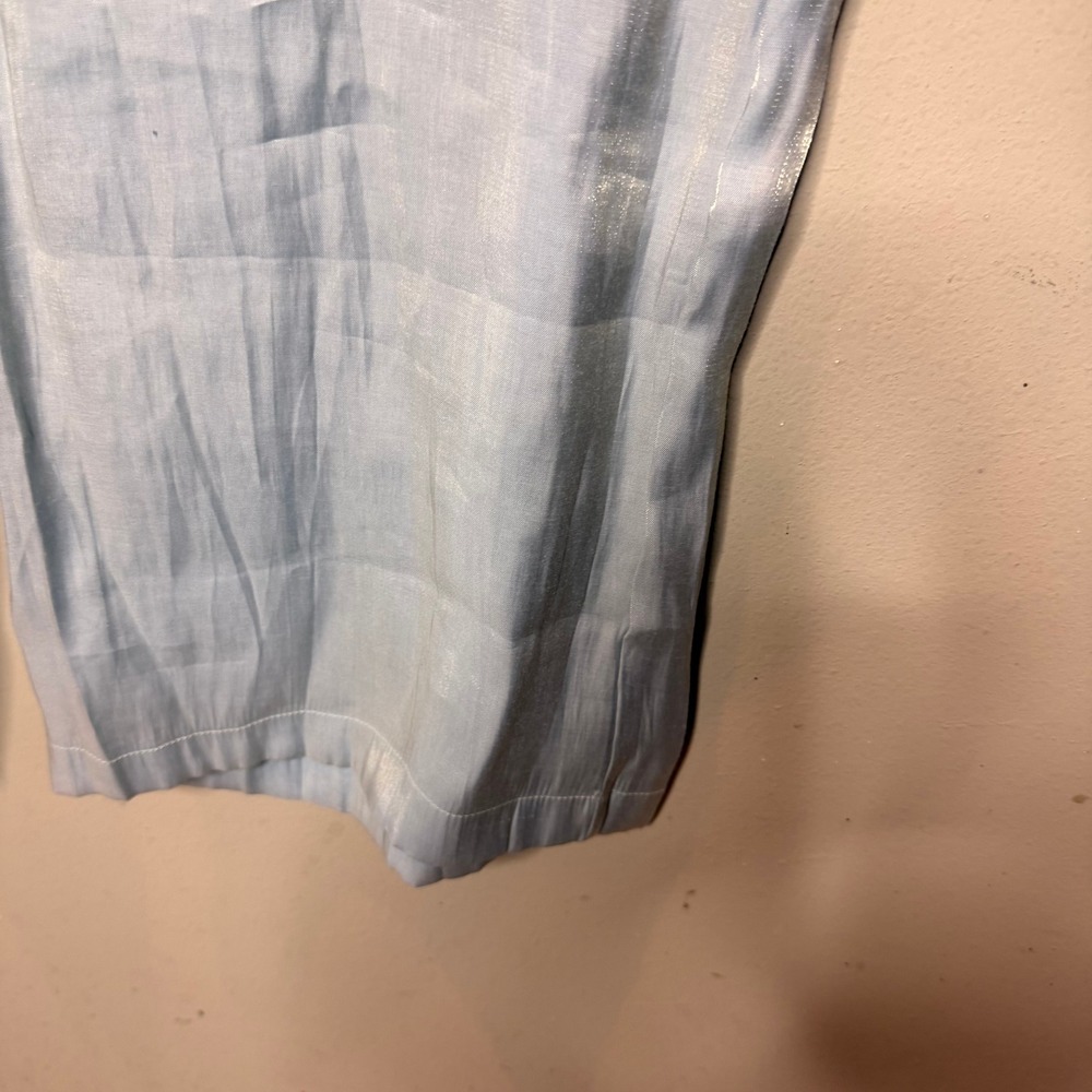 Nasty Gal Wide Leg Pants Womens Size 6 Light Blue Metallic Shimmer High Waist - Picture 7 of 10